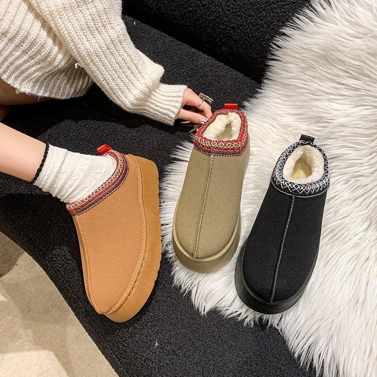2025 Winter New Fleece Warm Platform Sole Without Heel Wrap Wool Half Slippers Women's Cotton Shoes