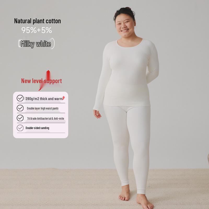 

Женский комплект термобелья из чистого хлопкового бархата — плотный, большого размера, круглый вырез, двойной начес для комфорта зимой. L