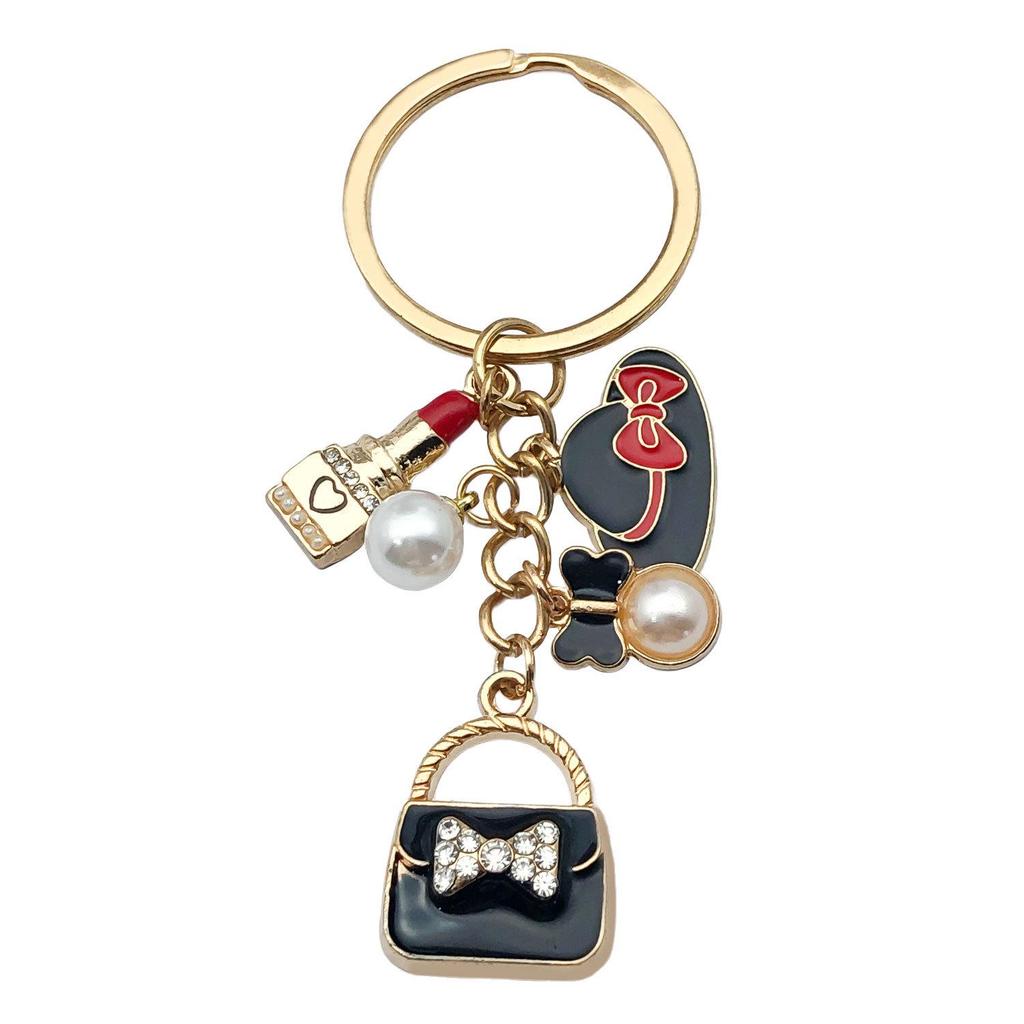 Lipstick & High Heels Keychain with Red Wine Glass Pendant