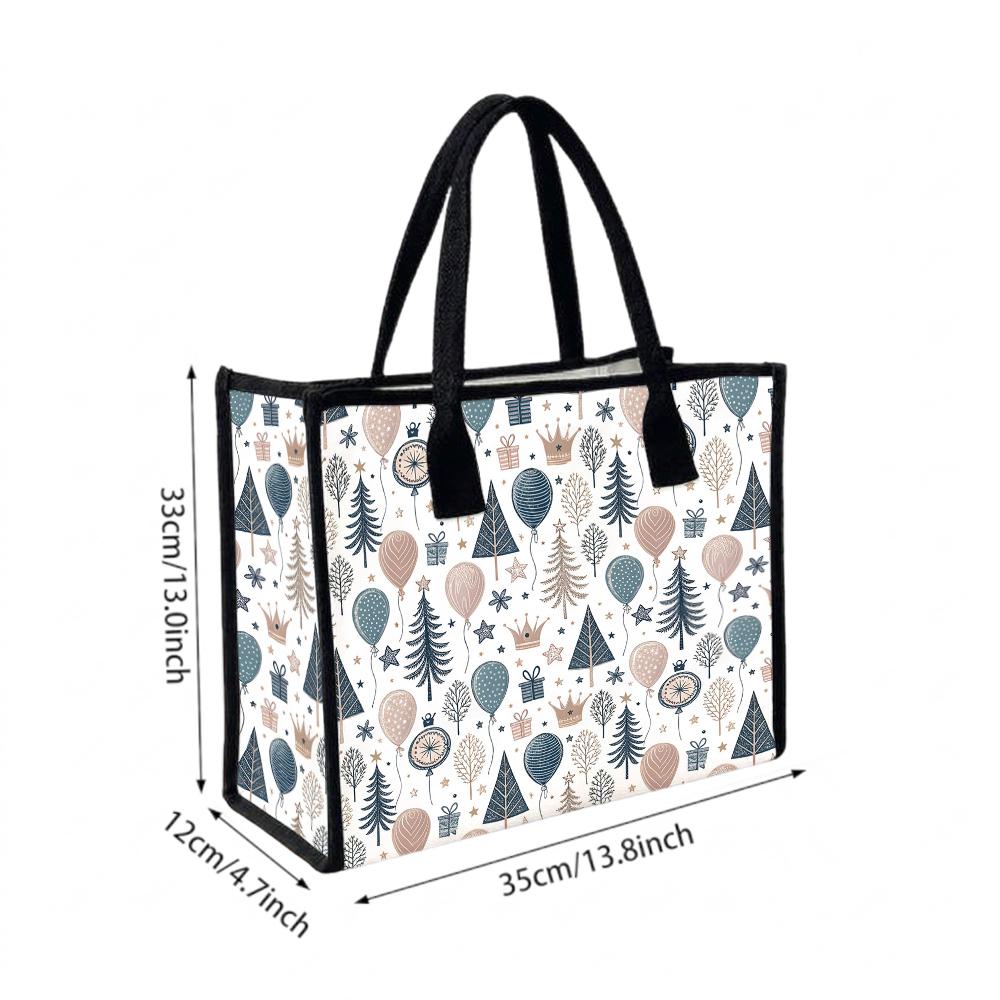 Winter Themed Tote Bag Fashion Casual Large Capacity Canvas Handbag for Daily Use