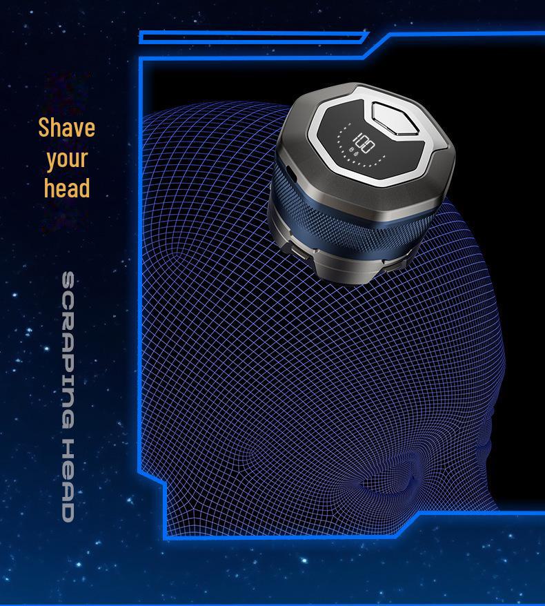 Magnetic Six-Blade Digital Balding Shaver, Fully Washable for Self-Use