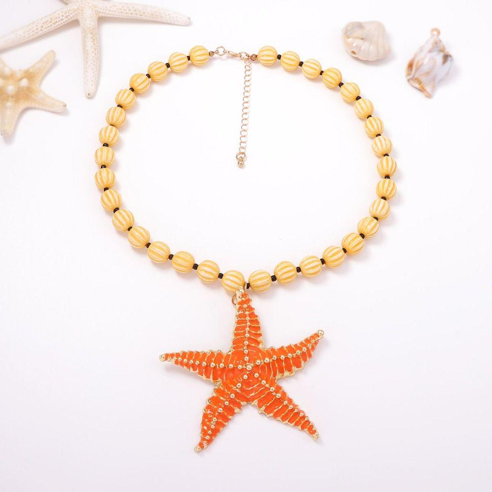 Collar con Colgante de Cangrejo Esmaltado Langosta Collar de Cuentas de Lunares Gargantilla de Estrella de Mar de Playa Vacaciones