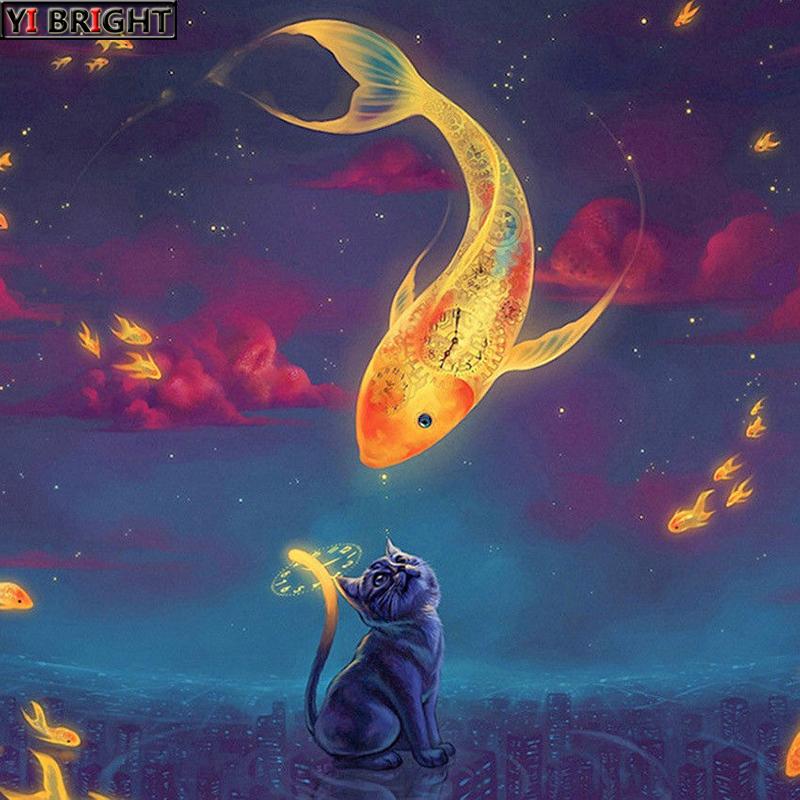 

5D Алмазная картина, вышивка крестом, Кот, Полное изображение, Художественные бусины, Домашний декор, Круглая