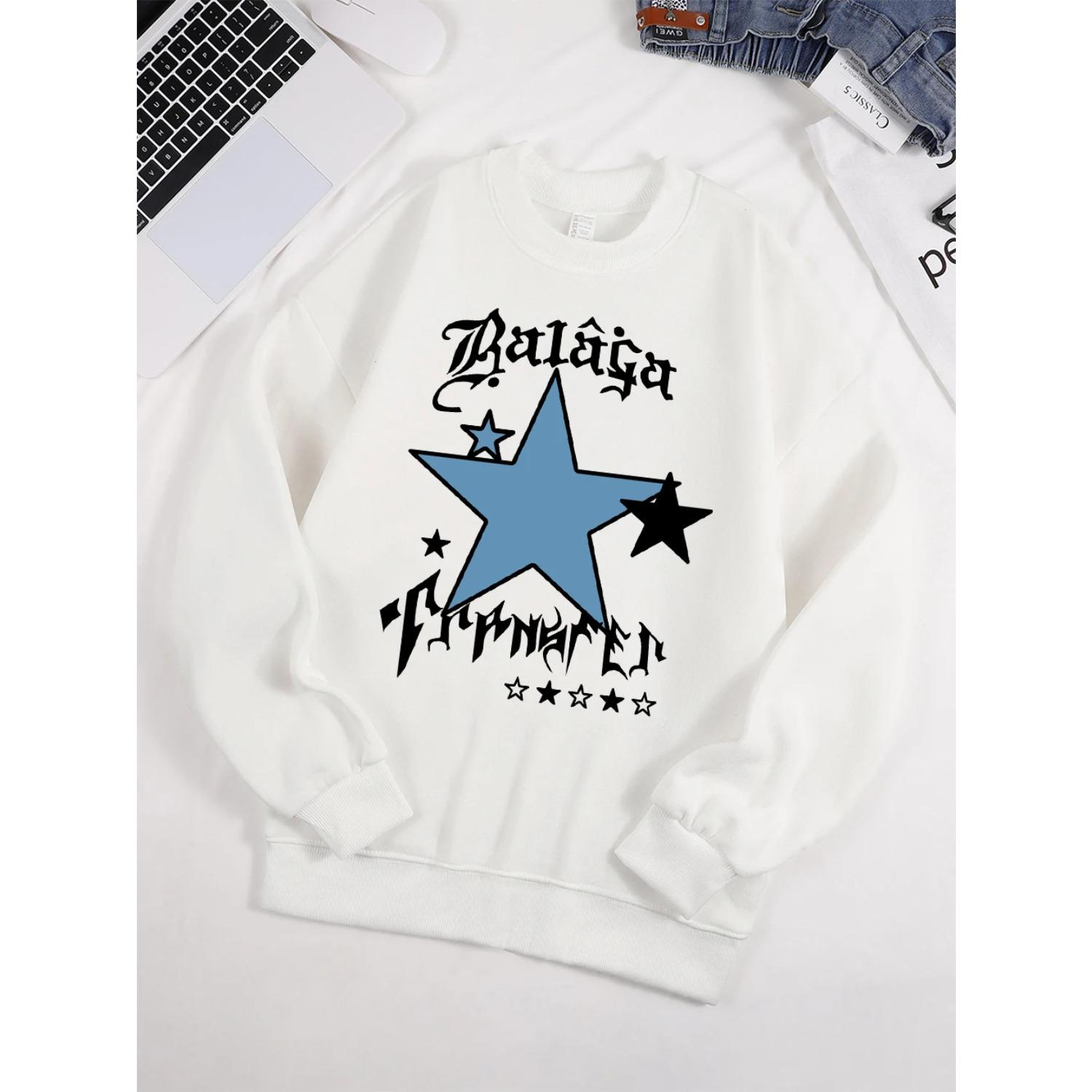 Stars And Letter Prints Sweatshirt Womens Crewneck Basics Hoodies Warm Tops Autumn Winter Comfortable Women Clothes S