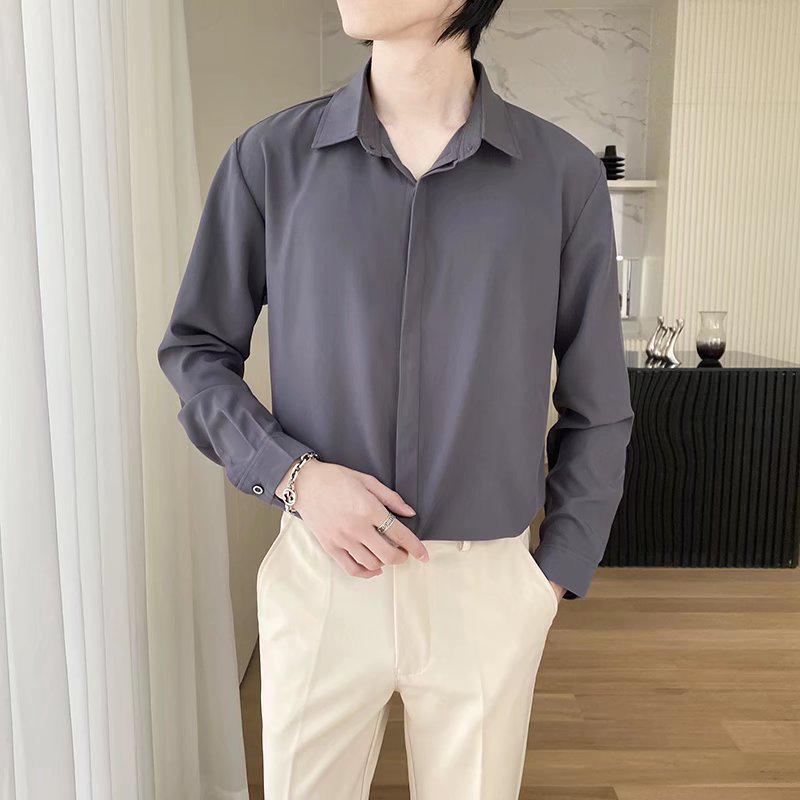 2022 Spring Men's Fashion Casual Long Sleeve Solid Color Shirt - Light Mature Style