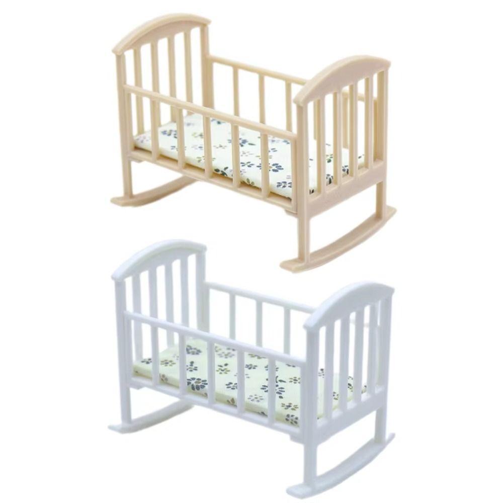 Miniature Dollhouse Baby Bed 1:12 Mini Baby Crib Rocking Bed Model Dollhouse Furniture