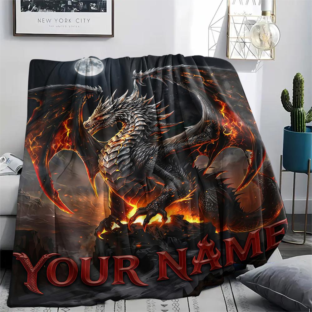 1PC Custom Name Dragon Castle Burn Patterned Flannel Blanket Suitable For All Seasons for Home Decor Warmth and Comfort Gifts Holiday Present_lx