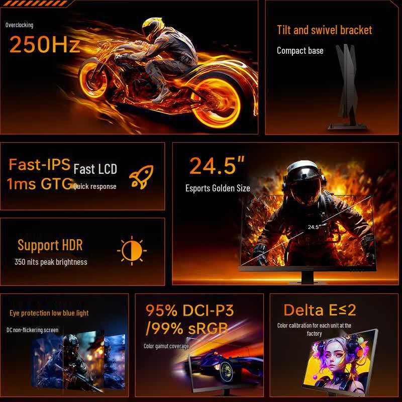 Mechrevo 24.5-inch 2K QHD 250Hz Fast-IPS Gaming Monitor CN Plug (adapter Included)