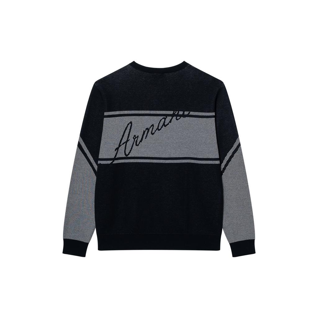 Emporio Armani Letter Embroidered Round Neck Casual Long Sleeve Knit Sweater Men Sweater Black 3K1MXE-1MLYZ-0920