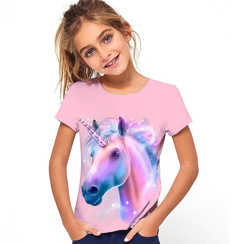3D Pattern Animal Print Children's T-shirt Short Sleeved Summer Sports Fashion Street Casual Top