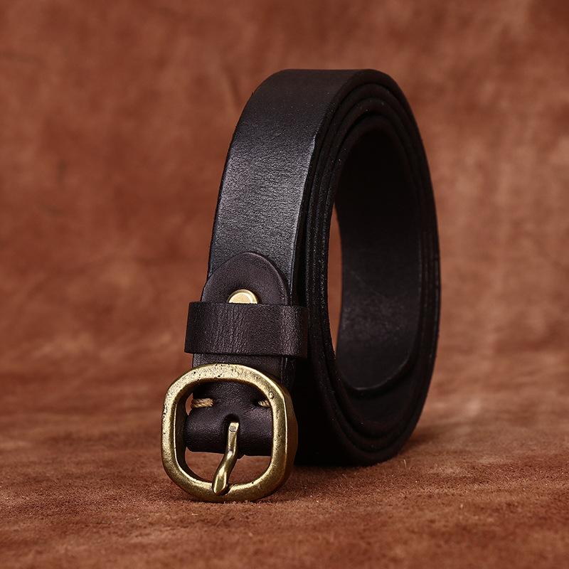 Retro Hong Kong Style Fashion Trend Versatile Decorative Thin Belt Women'S Genuine Leather First Layer Cowhide Needle Buckle Women'S Narrow Belt Wome