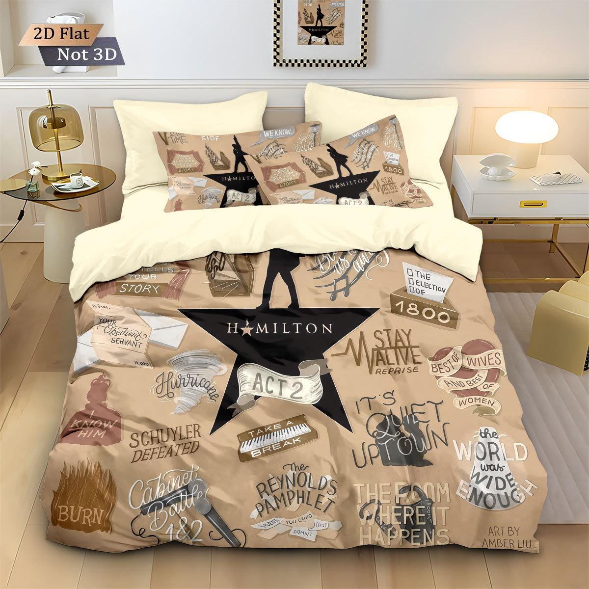 

Bed Three-Piece Quilt Cover Musical Hamilton Print Quilt Cover Pillowcase Home Textile 135x200cm