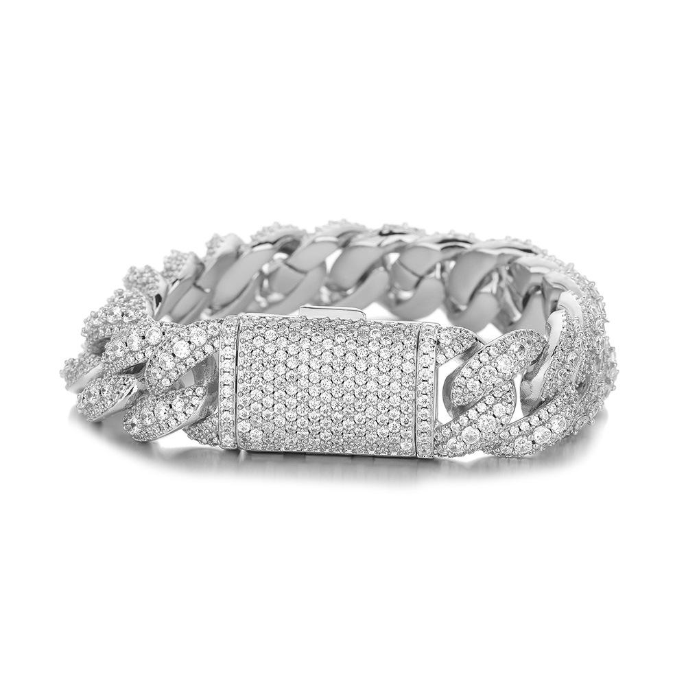 European and American hip-hop bracelet men's box buckle copper inlaid zircon silver 11mm Cuban necklace