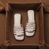 French Summer Woven Cool Slippers Women's Outerwear Flat-bottomed Half-slippers Thick-soled White Roman Sandals One-pedal Slippers