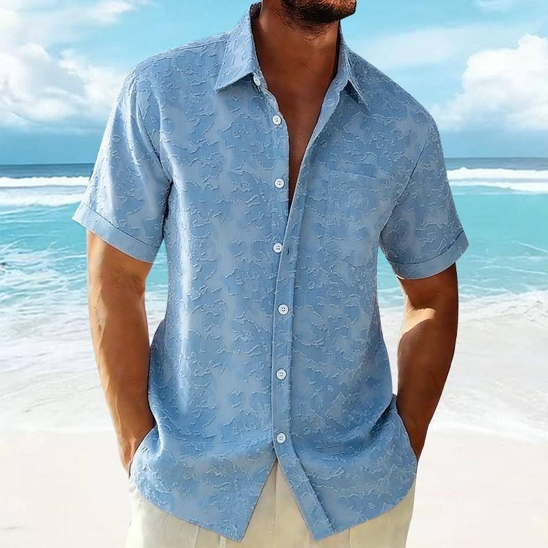 Nuova Camicia Estiva Casual da Uomo a Maniche Corte Vintage Usurata Tinta Unita Stampa Hawaiana Top da Spiaggia Blusa alla Moda