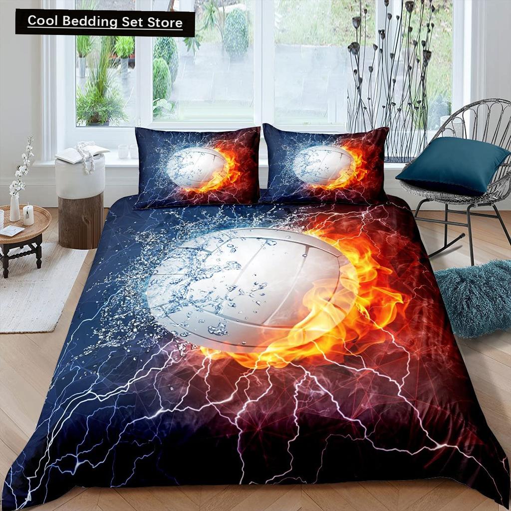 Set Lenjerie de Pat Volei Sporturi King Queen Husă de Plapumă Tematică Minge Foc și Apă Husă de Plapumă Poliester Husă de Pilotă