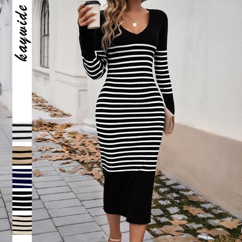 Elegantes und Raffiniertes Gestreiftes High-End Damenkleid für Frühling und Sommer