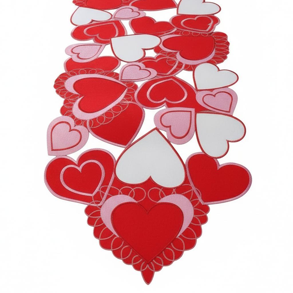 38x176cm Embroidered Valentines Day Tablecloth Reusable Love Heart Pattern Table Runners For Wedding Anniversary Romantic Events