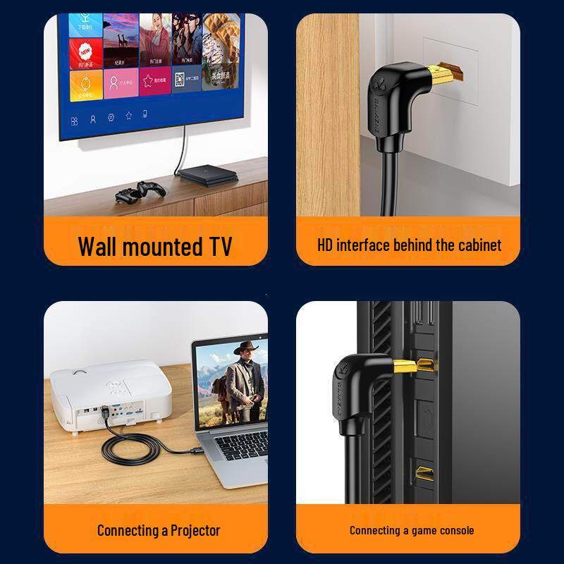 Shan Ze 4K HD HDMI 90° Elbow Cable for TV and Computer