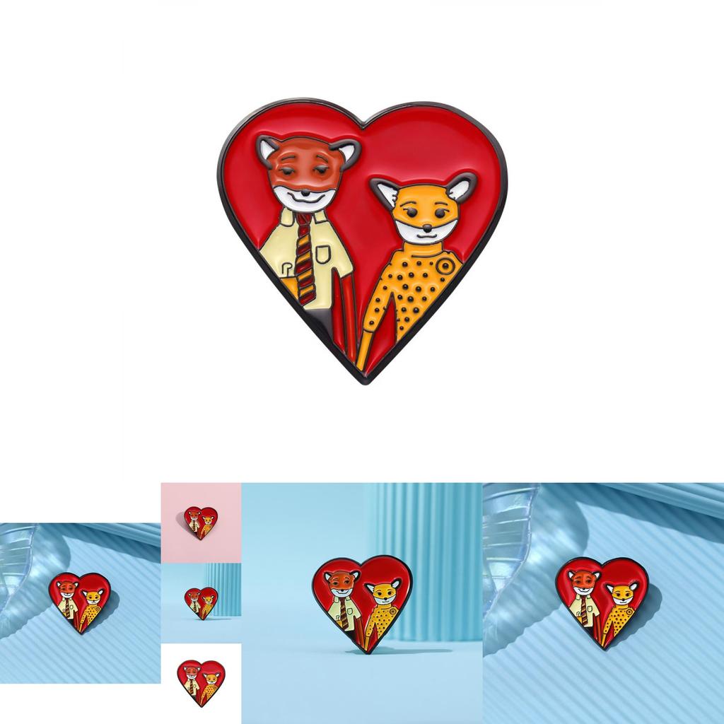 Whimsical Fox Heart Badge Colorful Cartoon Geometric Brooch Fun Cute Accessory For Couples And Friends