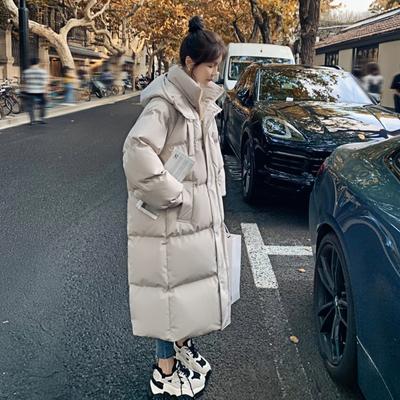 Inverno casual pão jaqueta super longa parkas jaqueta feminina oversized outerwear quente grosso sólido para baixo casaco de algodão feminino comprimento médio solto encaixe