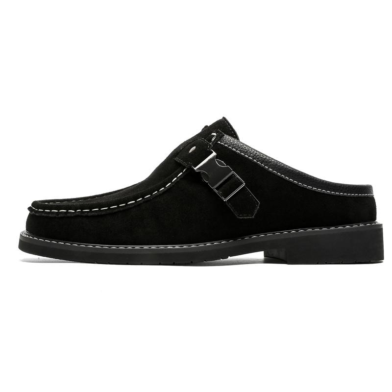 

Suede Leather Loafers Mens Design Moccasins Fashion Slip on Slippers Casual Shoes Adult Male Muller Footwear Handmade Half Drag 44 чорний