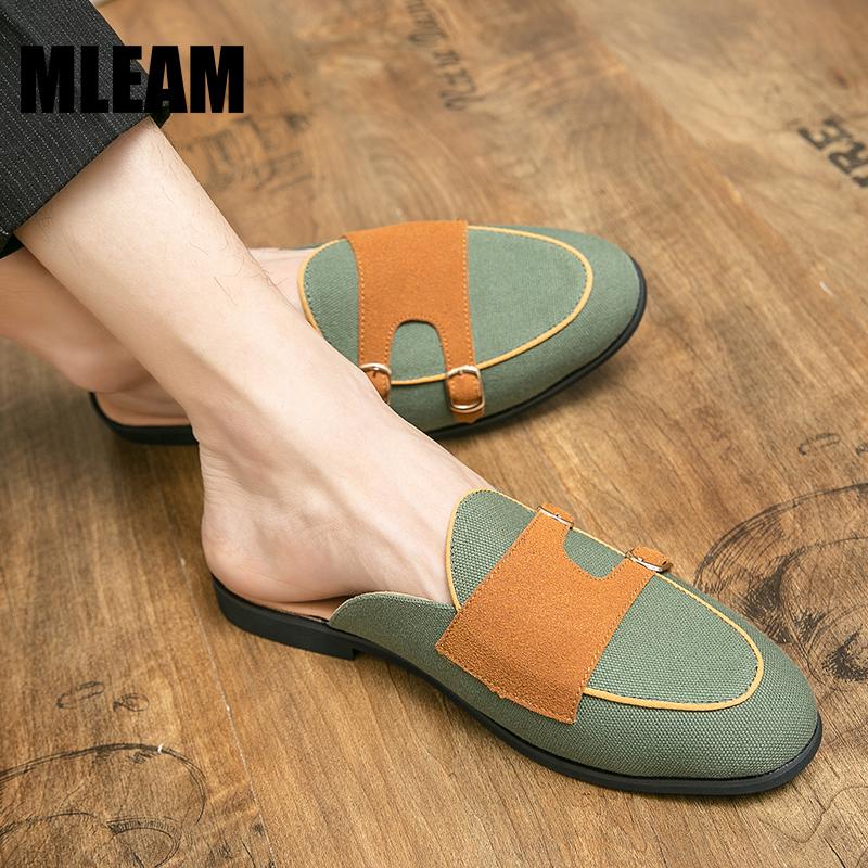 

Мужские полутапочки, шлепанцы в британском стиле, брендовые дизайнерские мужские кожаные лоферы, стелька, мужские летние уличные модные сандалии ручной работы