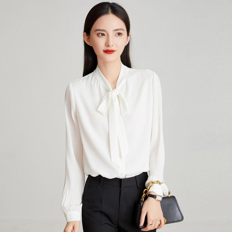 Women s Draped Tie-Neck Pleated Long Sleeve Blouse M белый