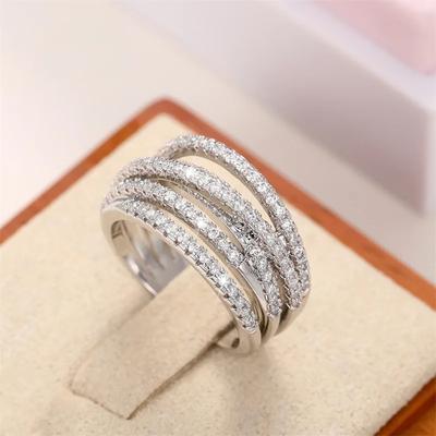 Multiple Row Ring Shiny CZ Metallic Interweave Cross Lady Versatile Sterling Silver Finger Ring for Women Fashion