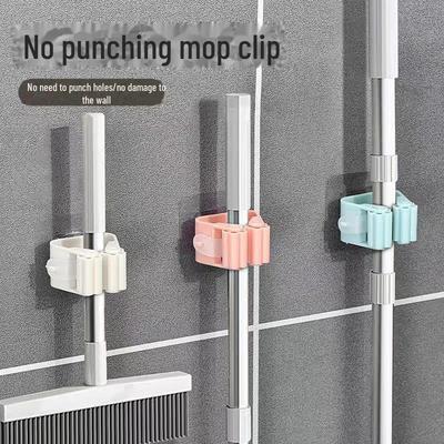 Stabiles, an der Wand montiertes Mopp-Clip-Hakenregal, nahtloser Aufkleber, stanzfreier Verschluss, PP-Material