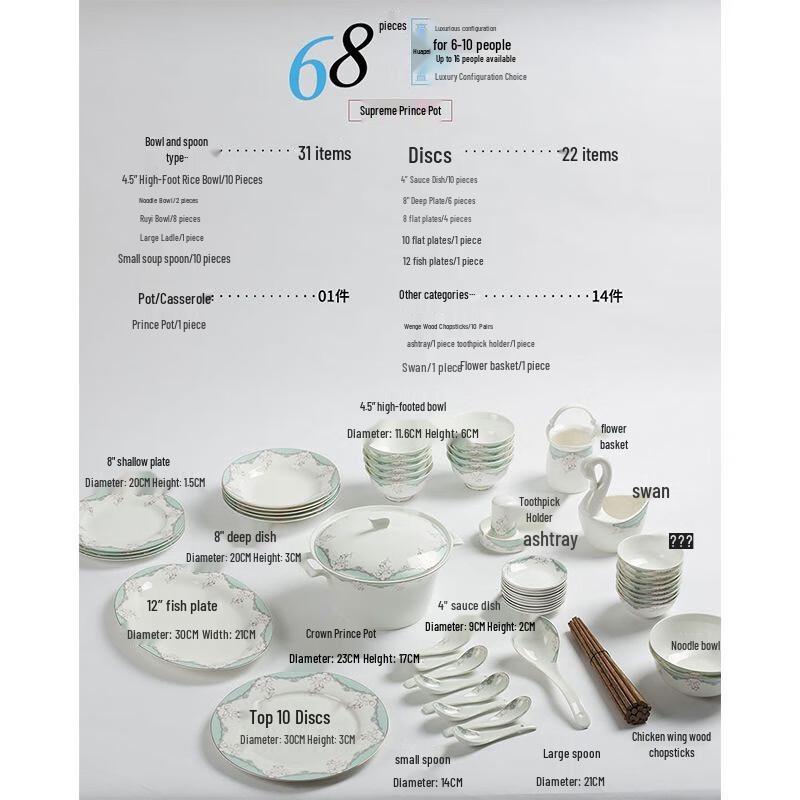 

ZISIZ Изумрудный город Набор фарфоровой посуды из 68 предметов