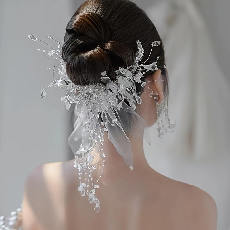 Bride Fashion Silk Crystal Bead Flower 1 Pair of Clips Forest Style Sweet Wedding Dress Headwear Side Clip Versatile Hair Accessories
