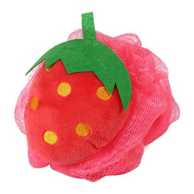 Barevná síťovaná mycí houba ve tvaru ovoce do sprchy, exfoliační, na mytí těla, #Jahoda