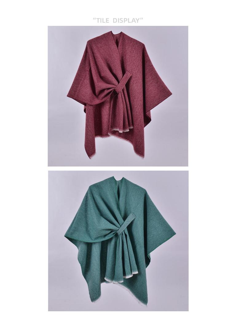 Damen Herbst & Winter Doppelseitiger Faux-Kaschmir Umhang Schal - Einfarbig mit Schlitz