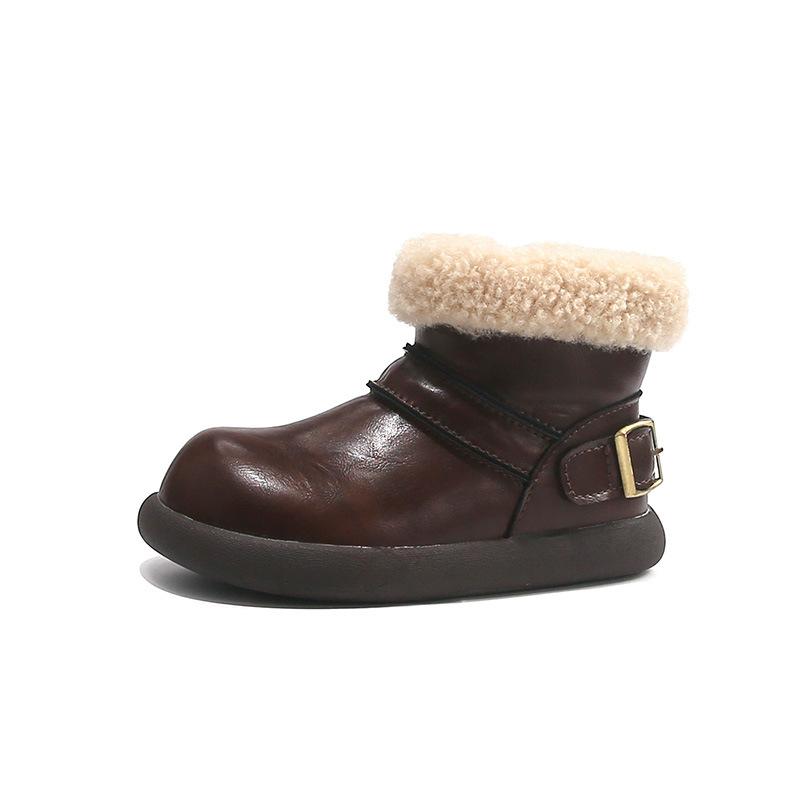 

Winter Fleece Lined Turned Down Children Leather Boots Warm Short Boots for Baby Girls and Boys size 22 коричневый