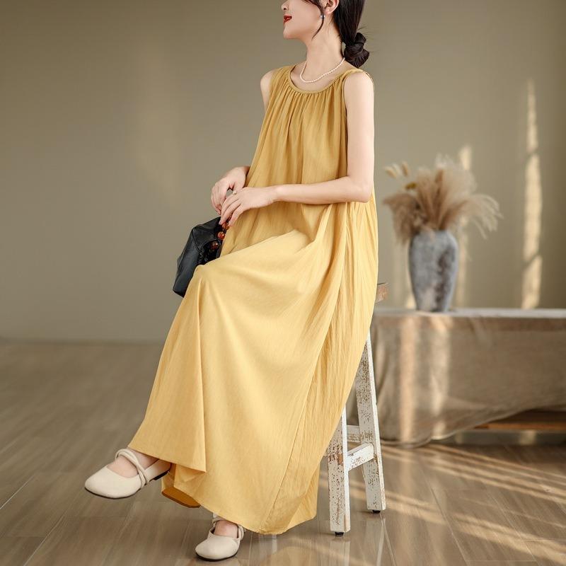 Summer New Wear Free Series Slack Lazy Skirt Minimalist Sleeveless Medium and Long Dress Women