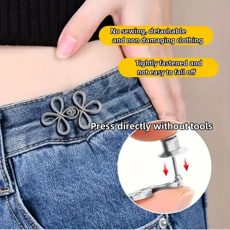 2/4Pcs Flower Chinese Knot Style Jean Waist Adjuster Buttons No Sew Detachable Metal Waist Tightener