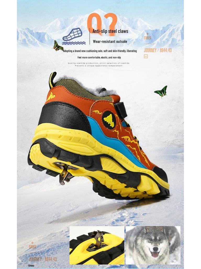 Plus Size Children's High-Top Sports, Hiking, Travel Shoes & Snow Boots for Fall/Winter, with Steel Claws