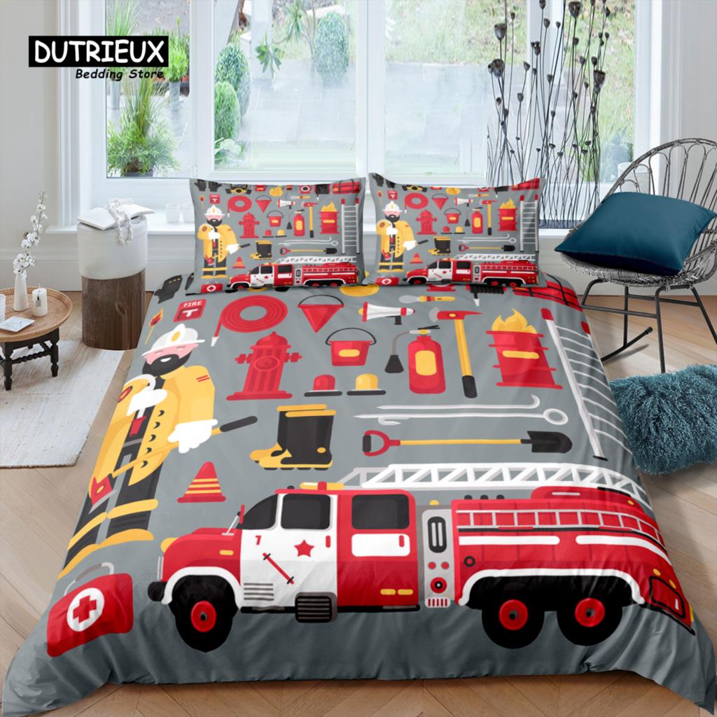 Home Living Luxury 3D Firemen Bedding Set Duvet Cover Pillowcase Kids Bedding Set Queen and King EU/US/AU/UK Size