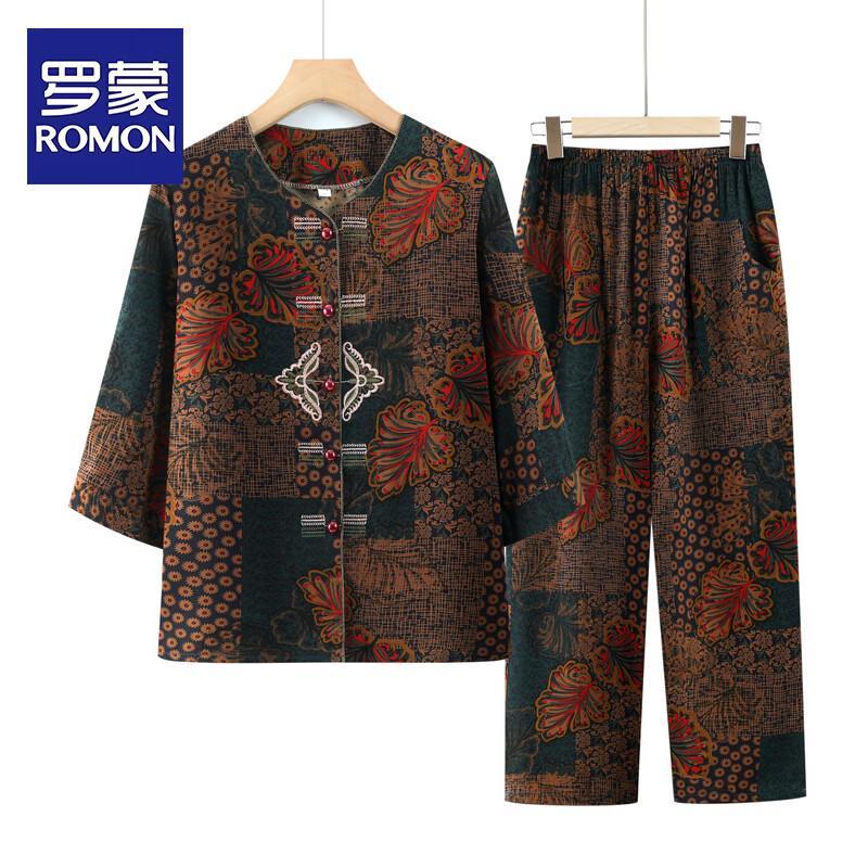 Romon Women s Summer Mid-Sleeve Cardigan Two-Piece Set 4XL