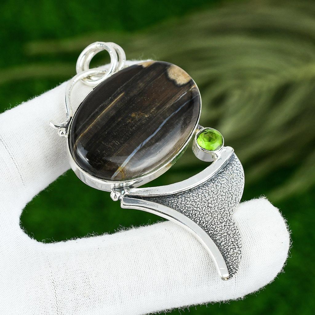 925 Sterlingsilber Erdnussholz Jaspis Stein Peridot Schwester Neuer Anhänger Schmuck