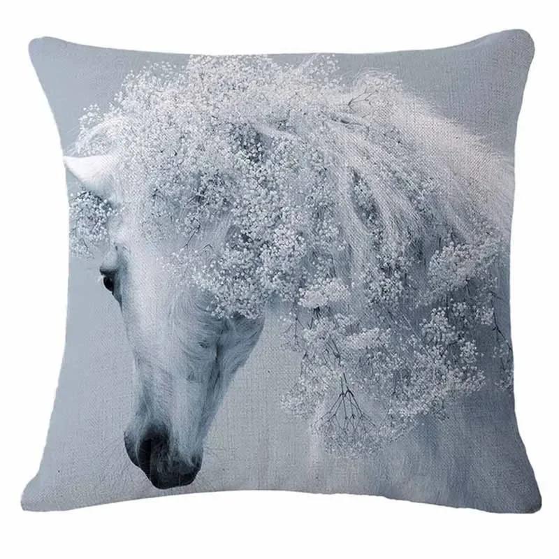 18'' Square Horse Printed Cushion Cover Vintage  Linen Square Pillow Cover  Covers Customized Drop Shipping