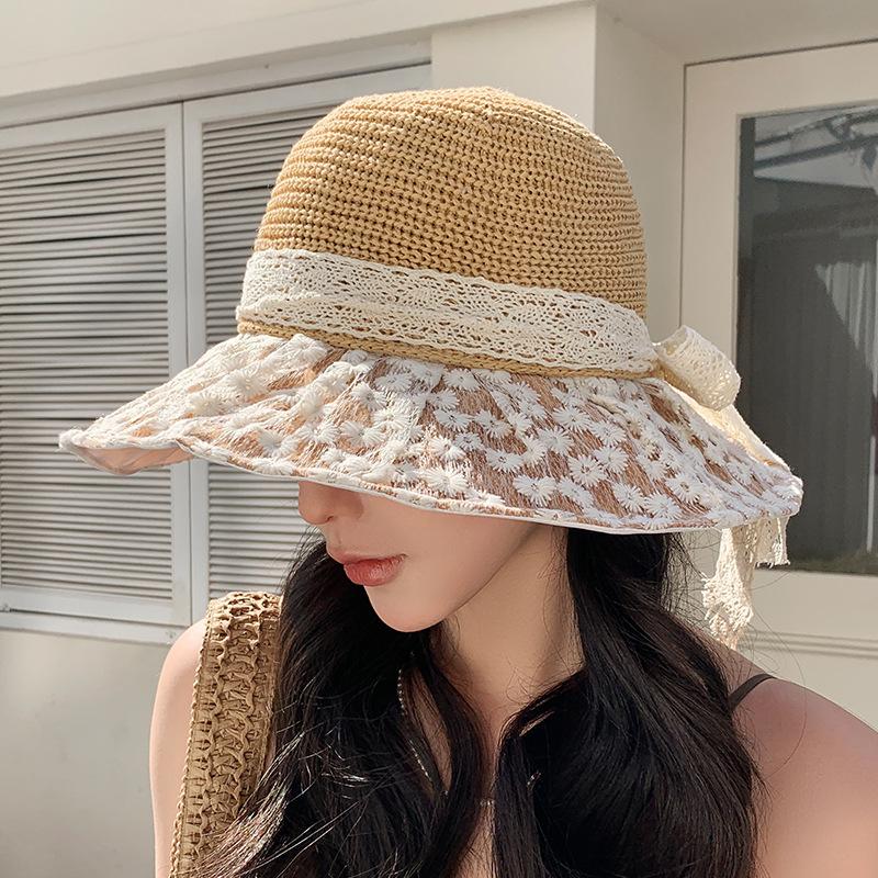 Spring and summer breathable outdoor anti-ultraviolet sun protection lace flower face small sun hat woman