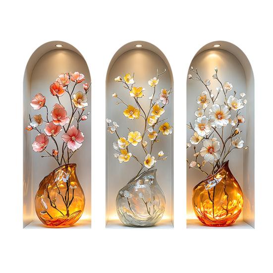 Autocolant de perete vază 3D Vază Perete și Lipire Decal amovibil Decojire PVC Artă de perete cu flori