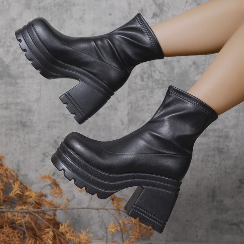 Fashion 2025 New Fashionable Short Boots for Women,square Toe Waterproof Platform,high Heels,thick Soled Women's Boots 35-43 Botas Mujer