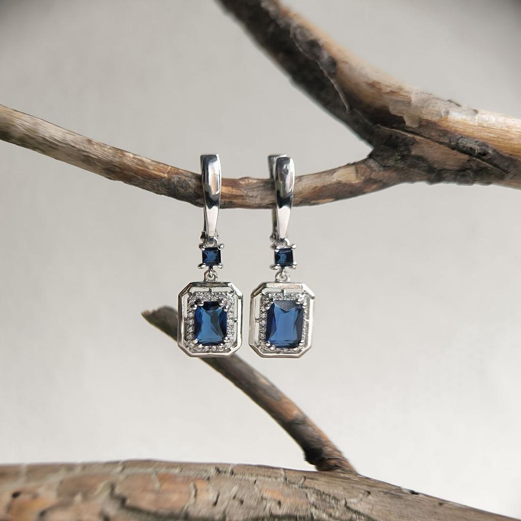 Silver Earrings with Nano Sapphire 2.947ct, Cubic Zirconia (2195054)