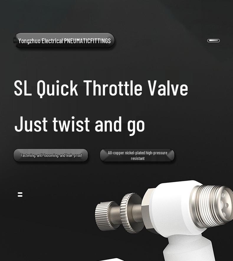 Pneumatyczny regulowany zawór dławiący serii SL (4/6/8/10/12) dla złącza rurki pneumatycznej i cylindra