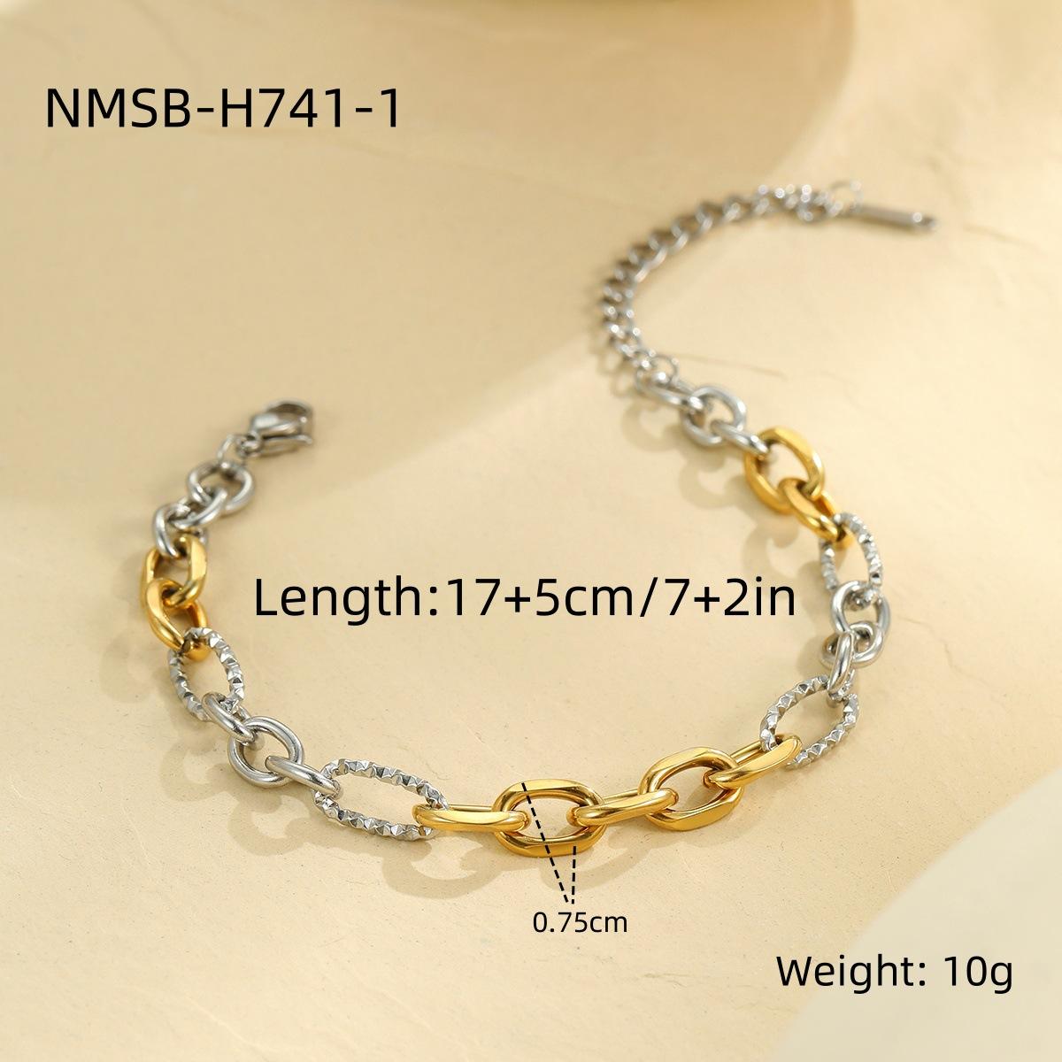 GEMCHIC Women s Vintage Two-Tone Stainless Steel Chain Bracelet Geometric Simple Fashion Bangle