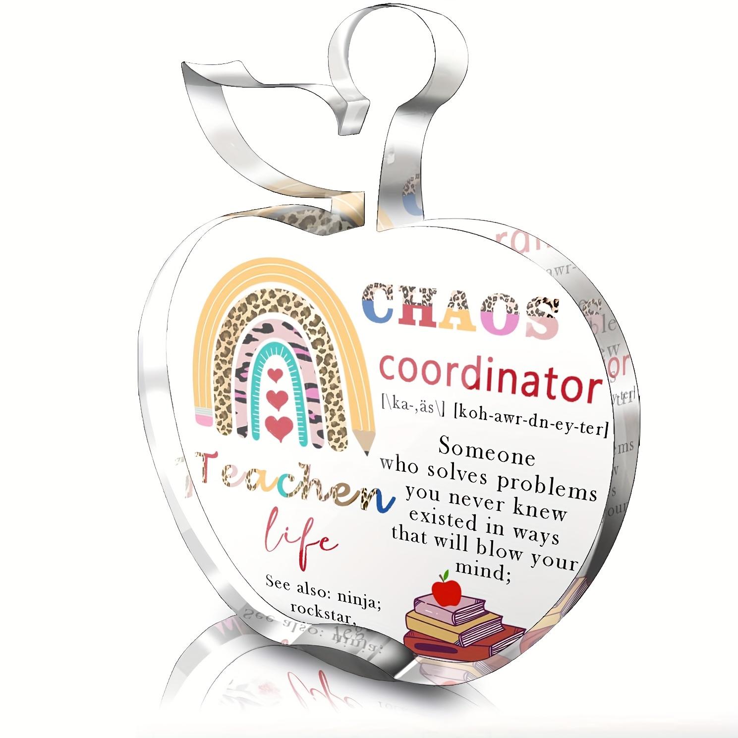 

Funny Chaos Coordinator Desk Decor - Classroom or Office Decoration with Rainbow Arch & Bookstacks - Acrylic Teacher/ Manager Appreciation Gift 7.5*10cm