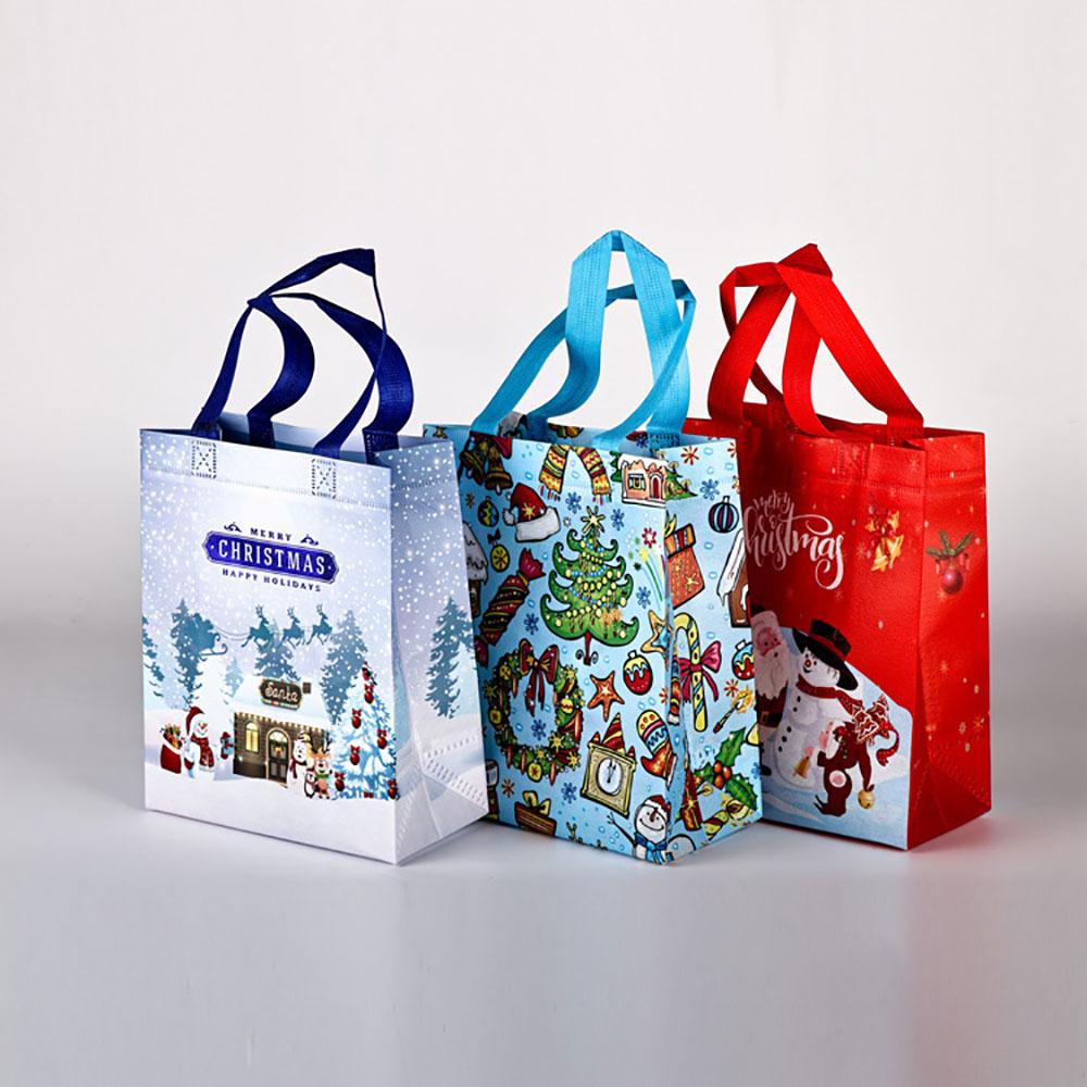 Christmas Gift Bag Non-Woven Candy Gift Packaging Non-Woven Holiday Bag Printed Snowman Tote Bag For New Year Christmas Gift